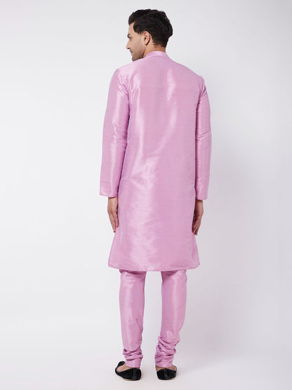 Men's Pink Silk Blend Straight Kurta Pyjama Set