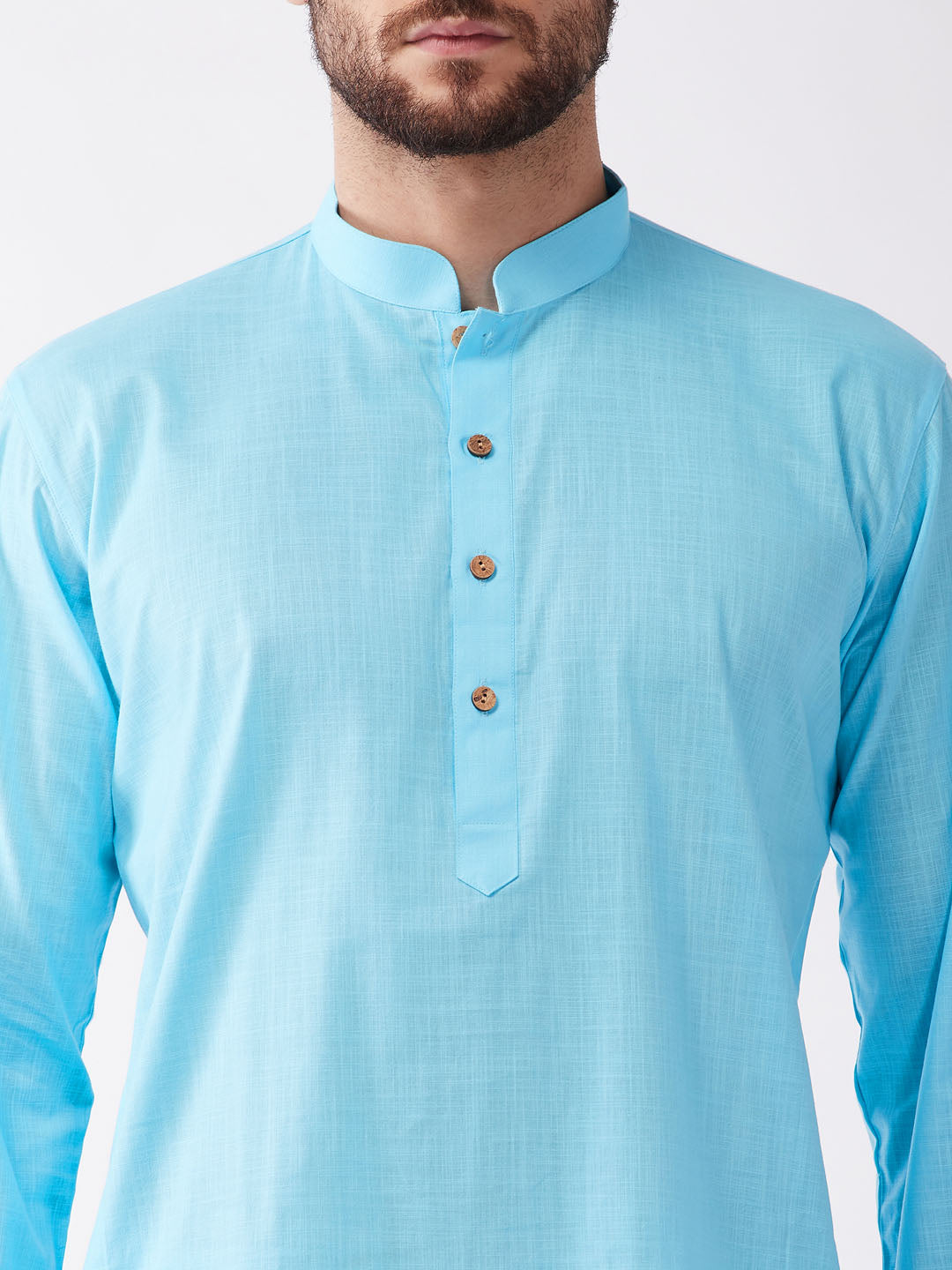 Men's Aqua Cotton Blend Straight Kurta and Dhoti Set