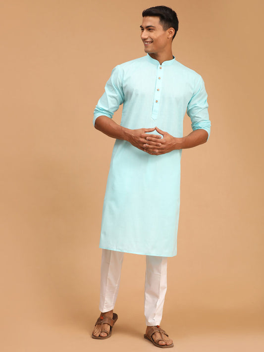 Men's Aqua Cotton Blend Straight Kurta Pyjama Set