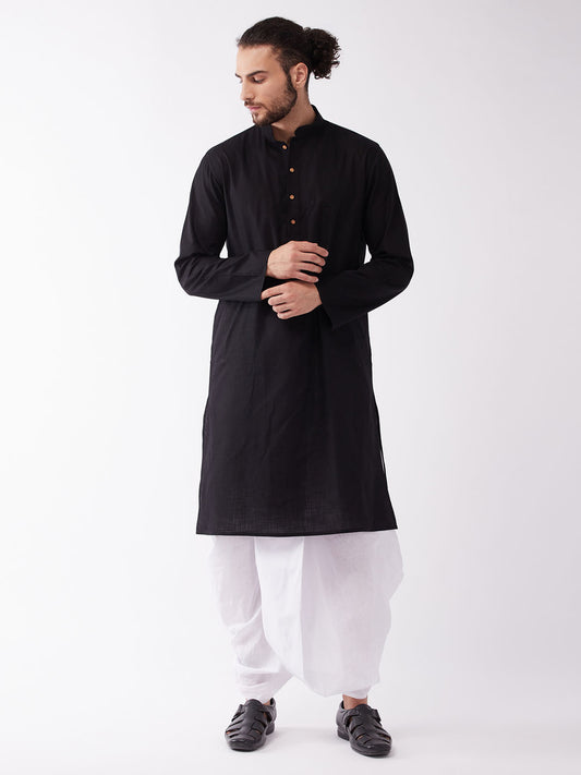 Men's Black Cotton Blend Straight Kurta and Dhoti Set