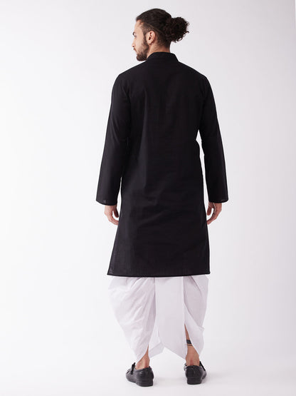 Men's Black Cotton Blend Straight Kurta and Dhoti Set