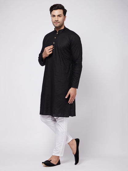 Men's Black Cotton Linen Straight Kurta Pyjama Set