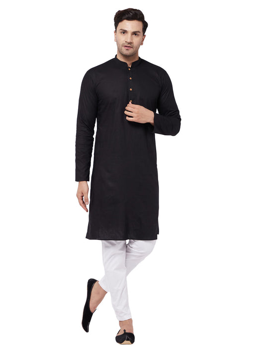 Men's Black Cotton Linen Straight Kurta Pyjama Set