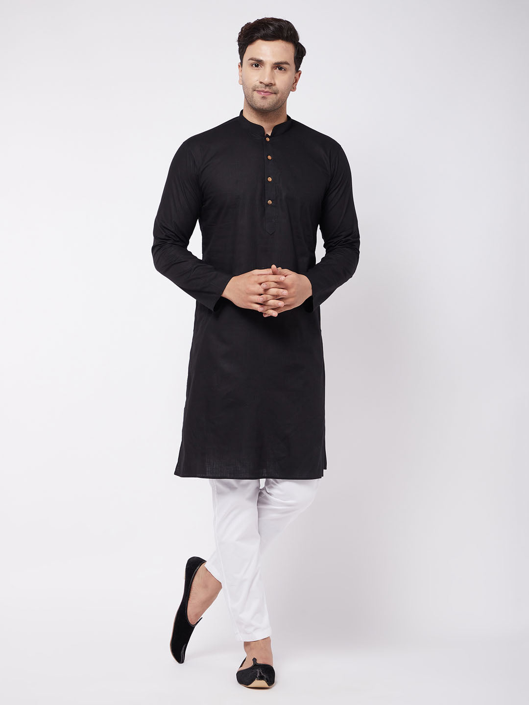 Men's Black Cotton Blend Straight Kurta Pyjama Set