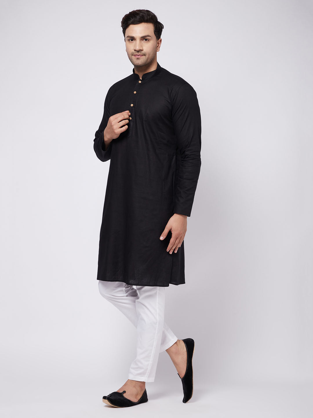 Men's Black Cotton Blend Straight Kurta Pyjama Set