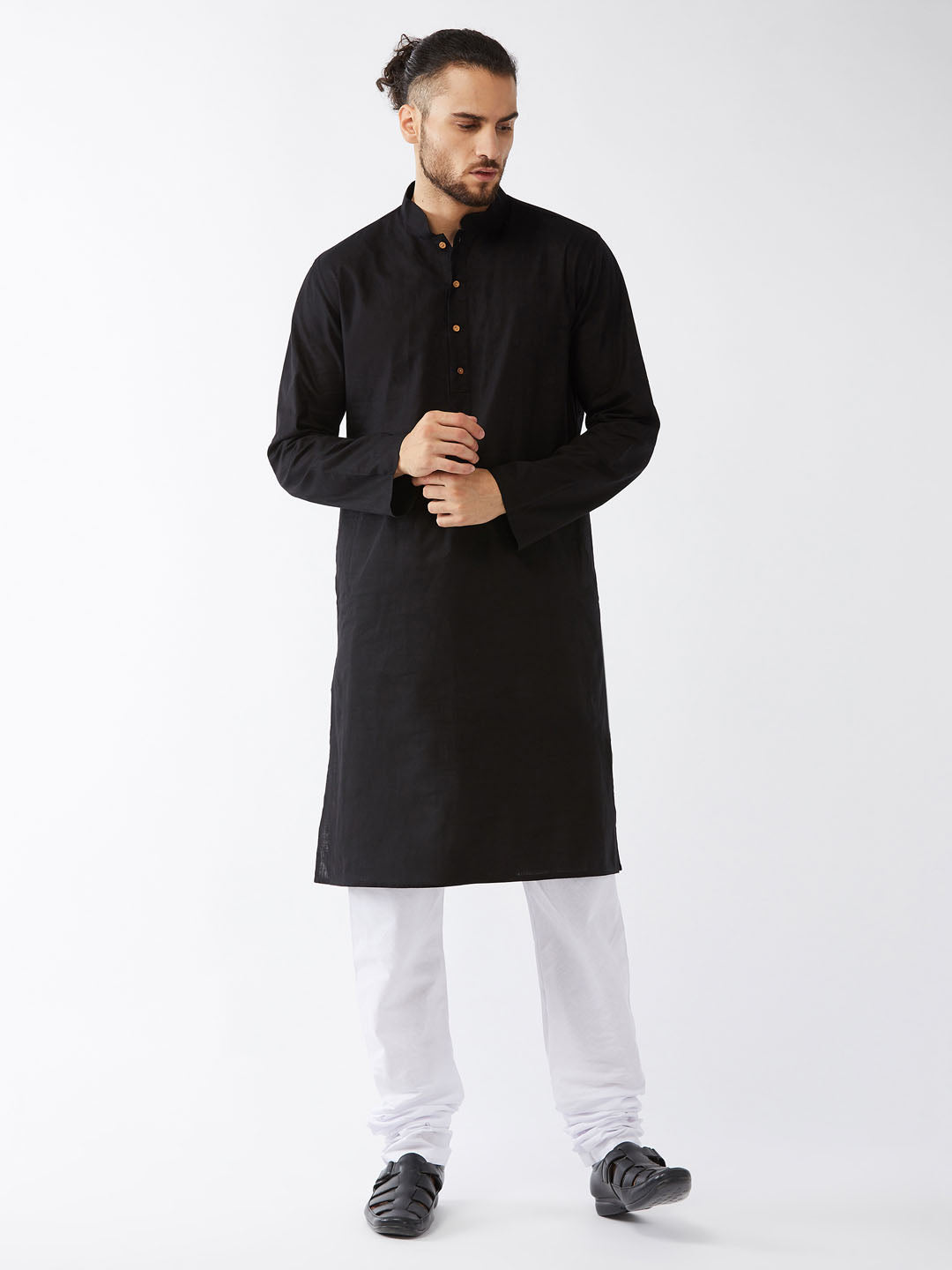 Men's Black Cotton Linen Straight Kurta Pyjama Set