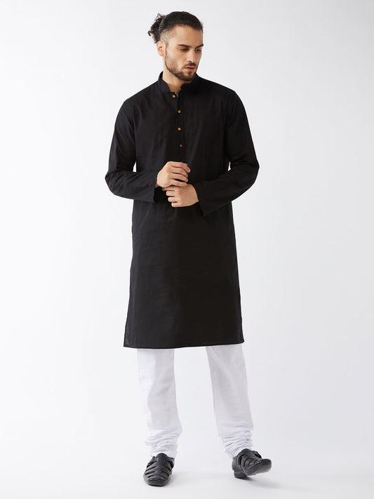 Men's Black Cotton Linen Straight Kurta Pyjama Set