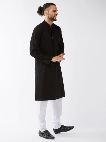 Men's Black Cotton Linen Straight Kurta Pyjama Set