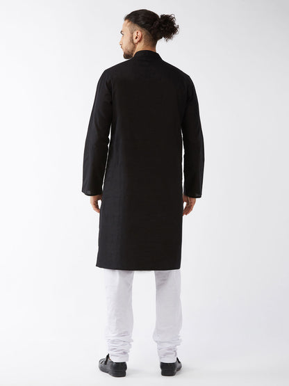 Men's Black Cotton Linen Straight Kurta Pyjama Set