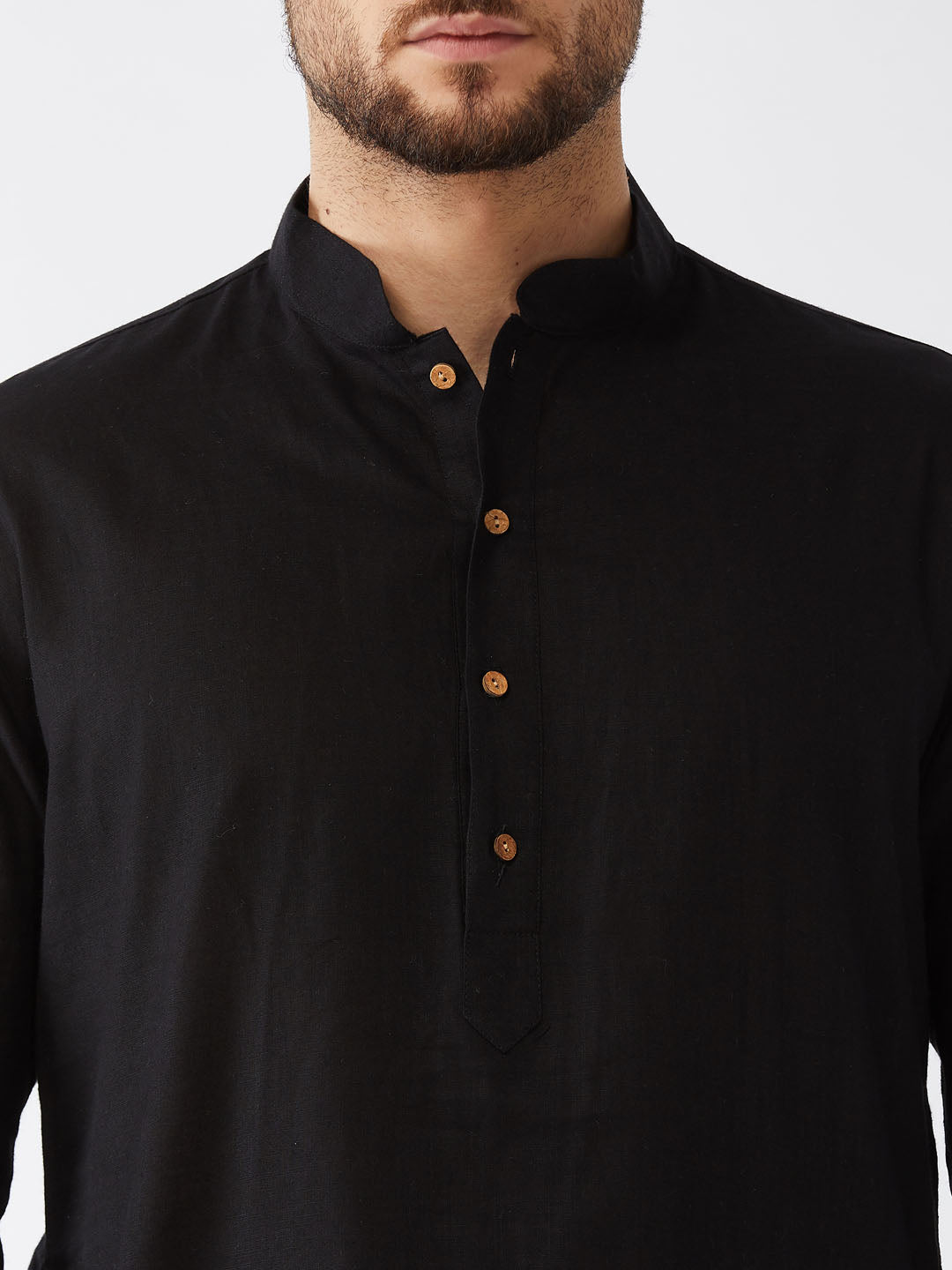 Men's Black Cotton Linen Straight Kurta Pyjama Set