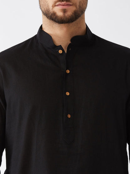 Men's Black Cotton Linen Straight Kurta Pyjama Set