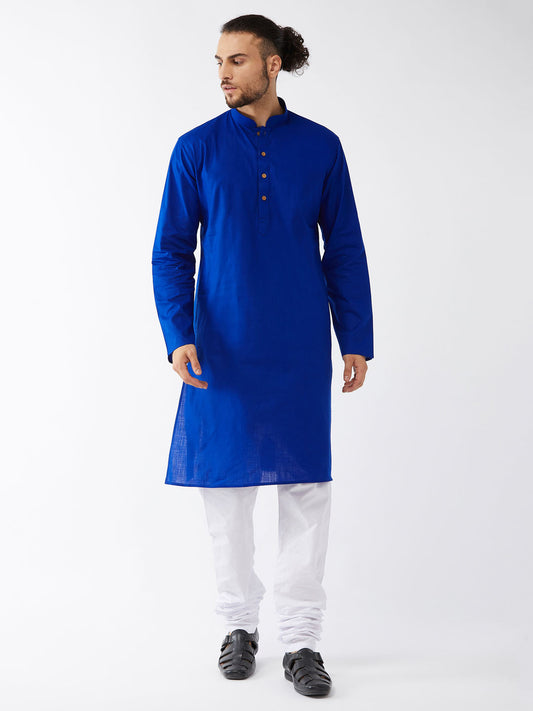 Men's Blue Cotton Linen Straight Kurta Pyjama Set