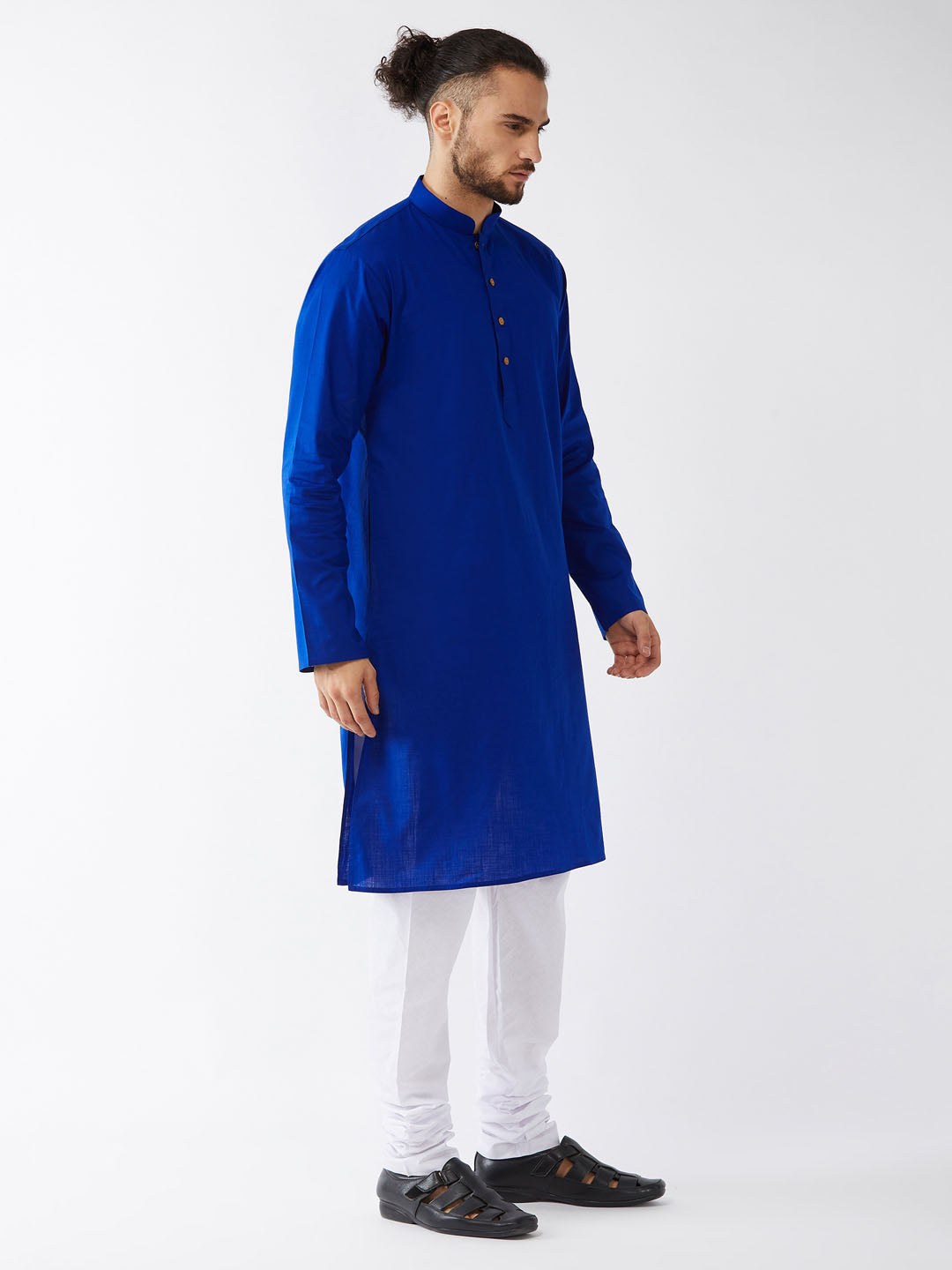 Men's Blue Cotton Linen Straight Kurta Pyjama Set