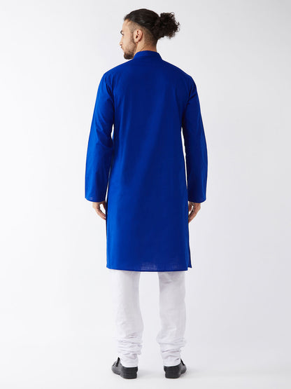 Men's Blue Cotton Linen Straight Kurta Pyjama Set