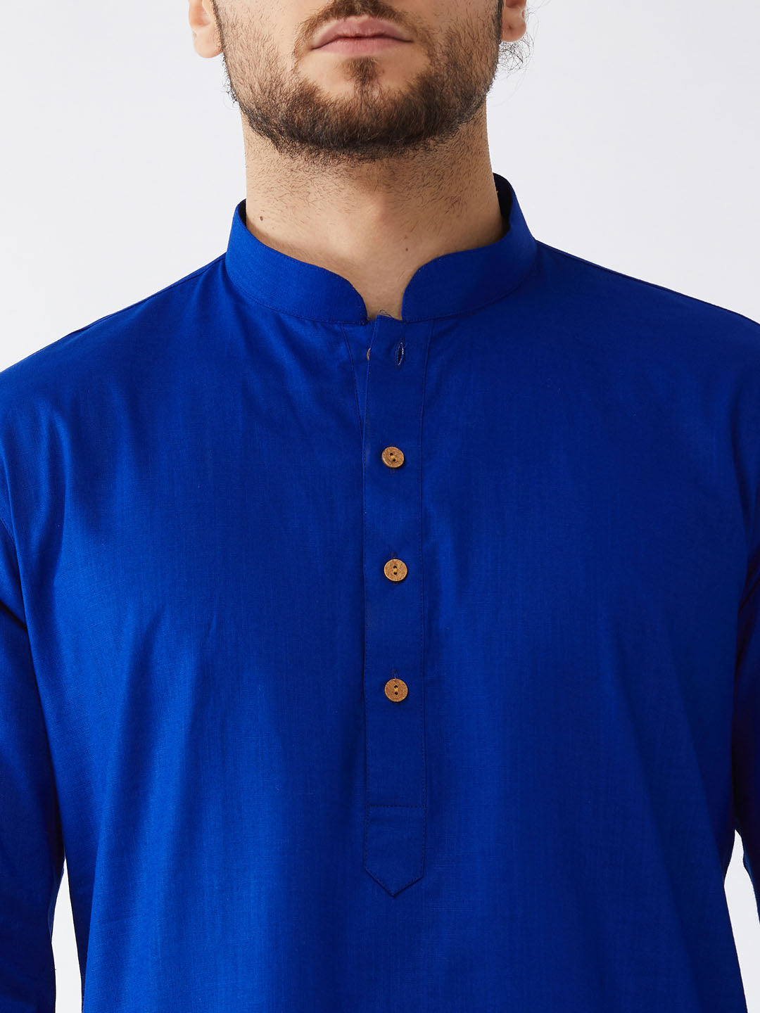 Men's Blue Cotton Linen Straight Kurta Pyjama Set