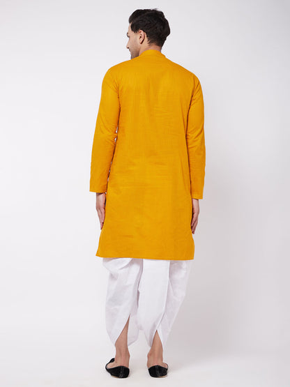 Men's Mustard Cotton Blend Straight Kurta and Dhoti Set