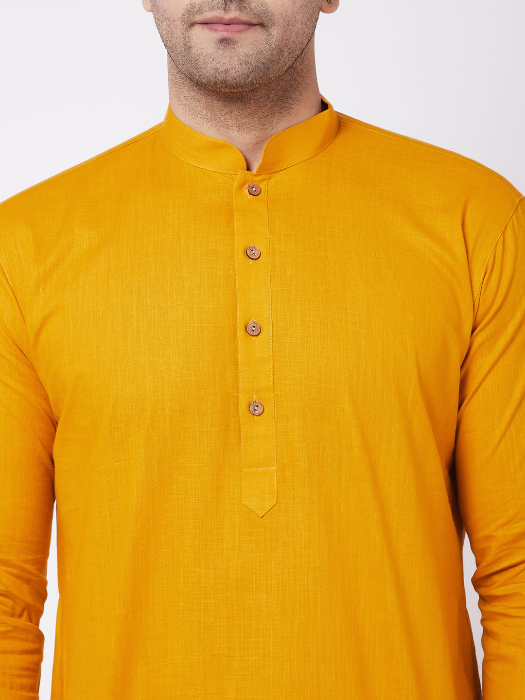 Men's Mustard Cotton Blend Straight Kurta Pyjama Set