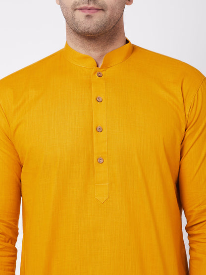 Men's Mustard Cotton Blend Straight Kurta Pyjama Set