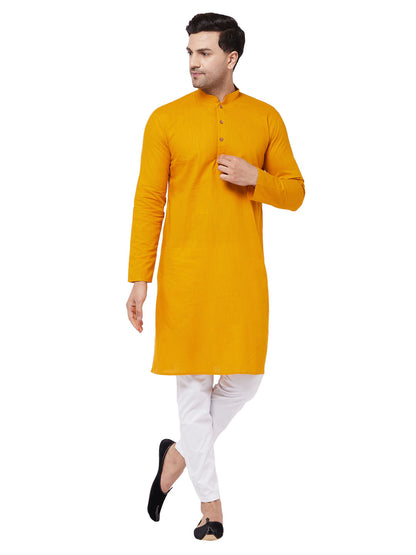 Men's Mustard Cotton Blend Straight Kurta Pyjama Set