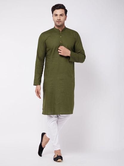 Men's Green Cotton Linen Straight Kurta Pyjama Set