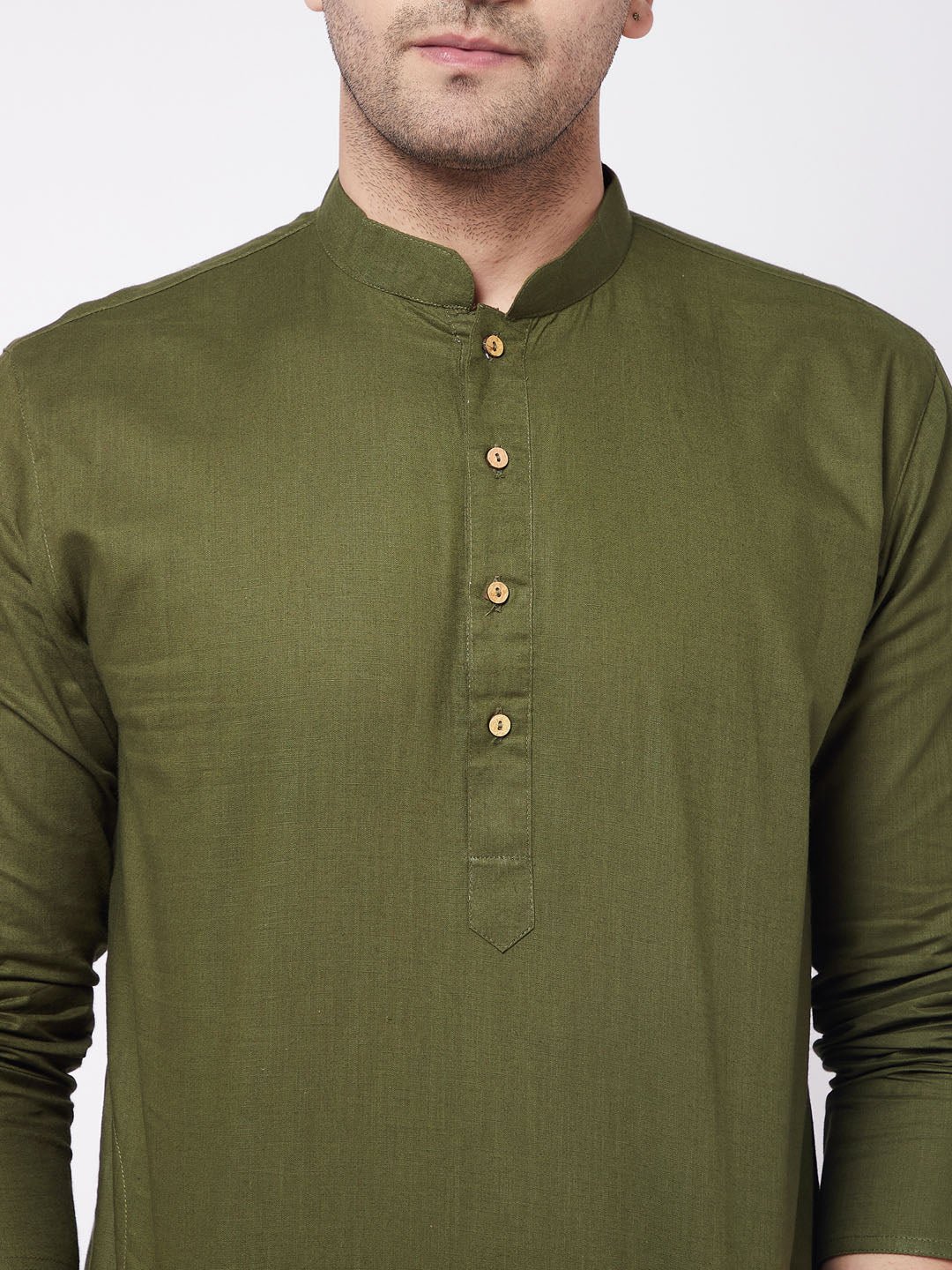 Men's Green Cotton Blend Straight Kurta Pyjama Set