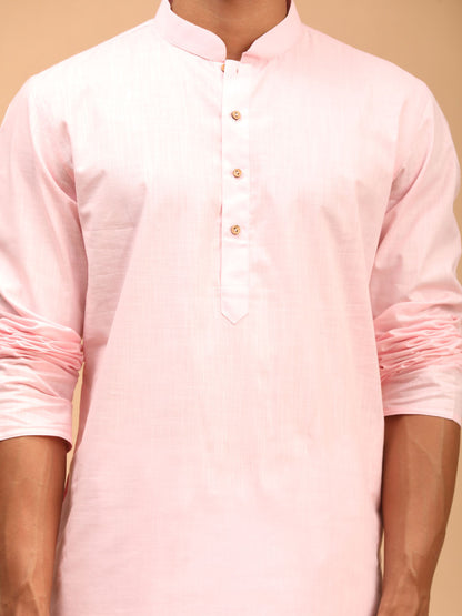 Men's Pink Cotton Blend Straight Kurta and Dhoti Set