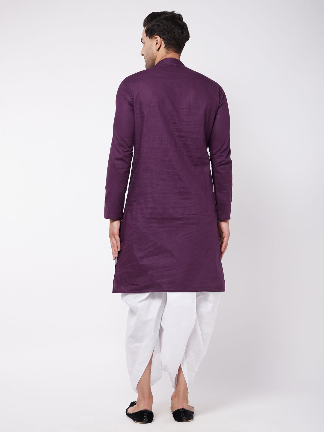 Men's Purple Cotton Blend Straight Kurta and Dhoti Set