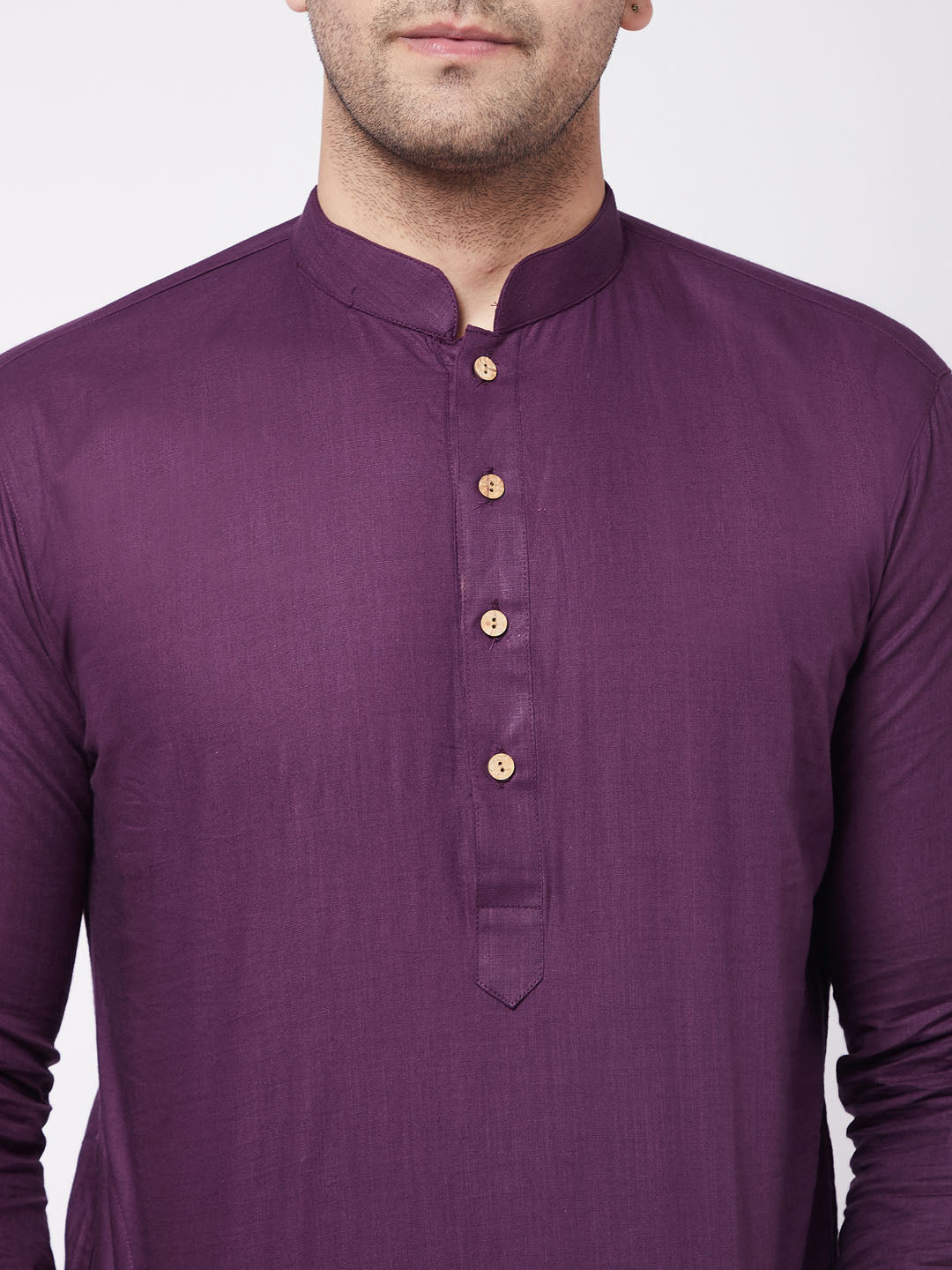 Men's Purple Cotton Blend Straight Kurta and Dhoti Set