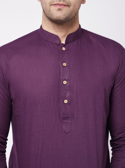 Men's Purple Cotton Blend Straight Kurta and Dhoti Set