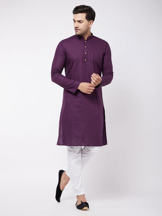 Men's Purple Cotton Linen Straight Kurta Pyjama Set