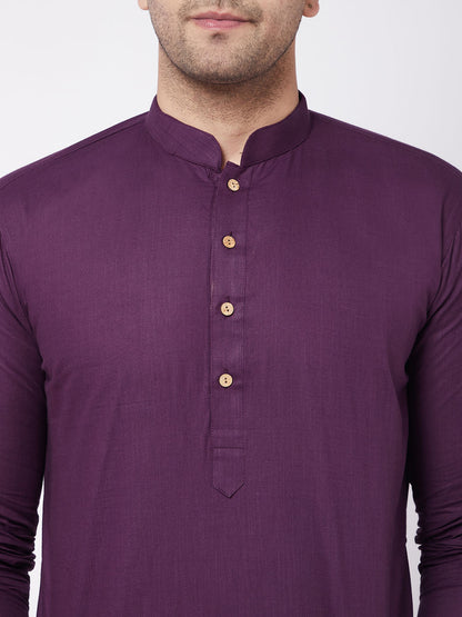 Men's Purple Cotton Linen Straight Kurta Pyjama Set