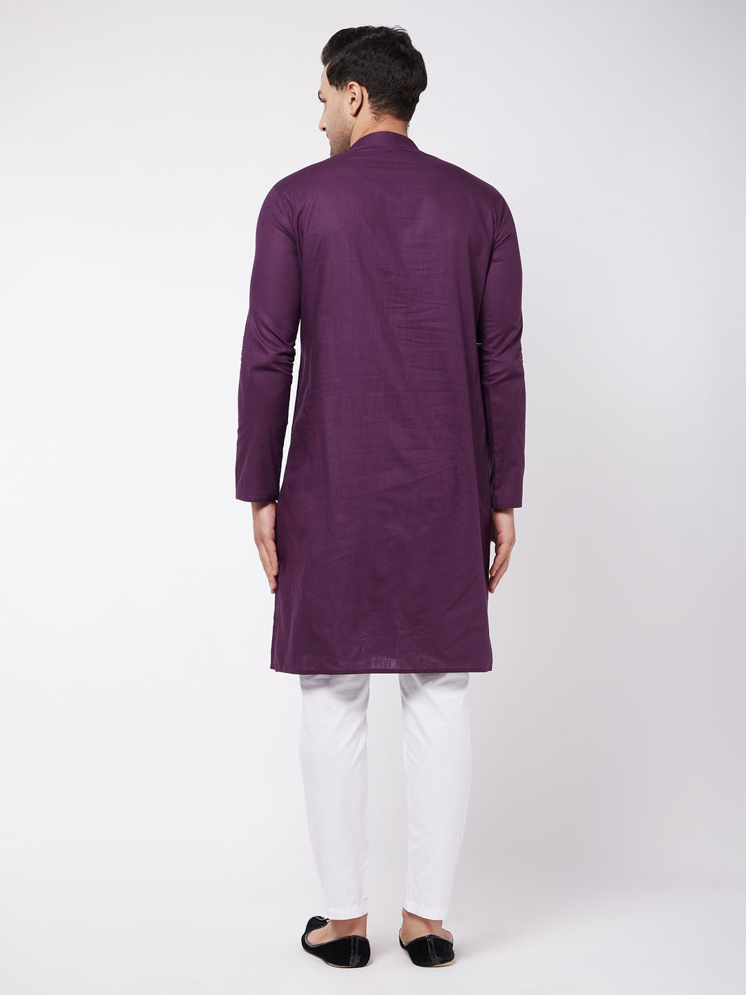 Men's Purple Cotton Blend Straight Kurta Pyjama Set