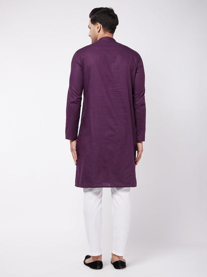 Men's Purple Cotton Blend Straight Kurta Pyjama Set