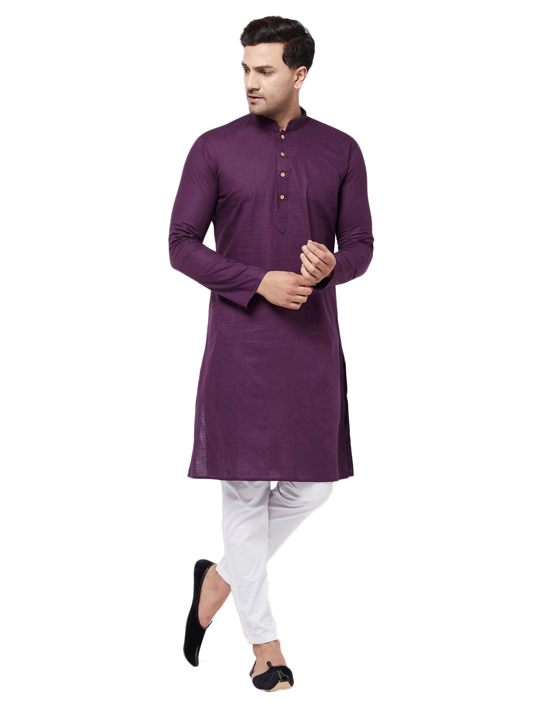 Men's Purple Cotton Blend Straight Kurta Pyjama Set