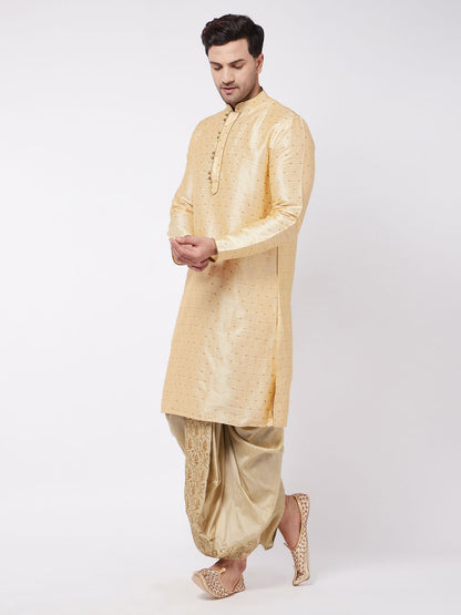 Men's Beige Silk Blend Straight Kurta and Dhoti Set