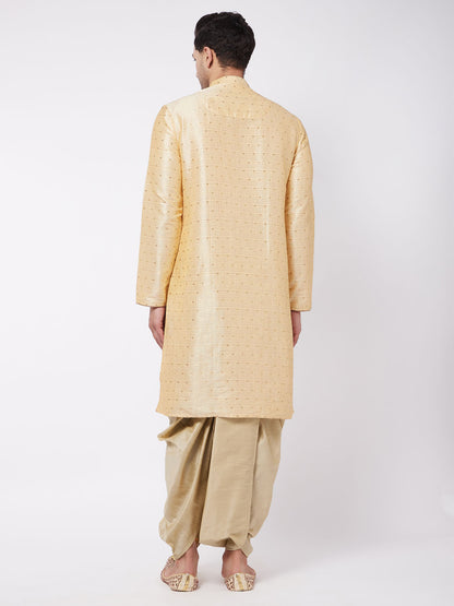 Men's Beige Silk Blend Straight Kurta and Dhoti Set