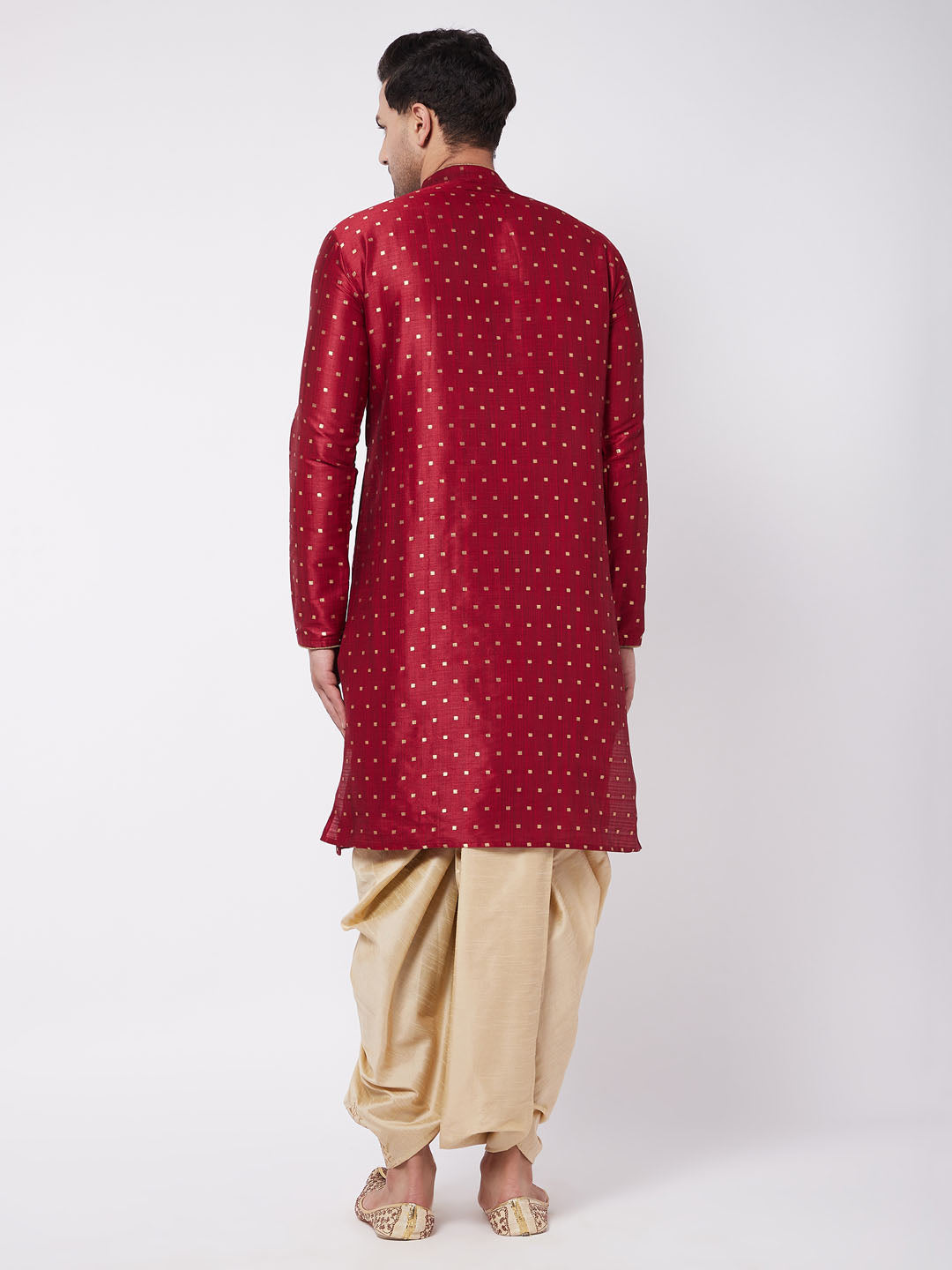 Men's Maroon Silk Blend Straight Kurta and Dhoti Set
