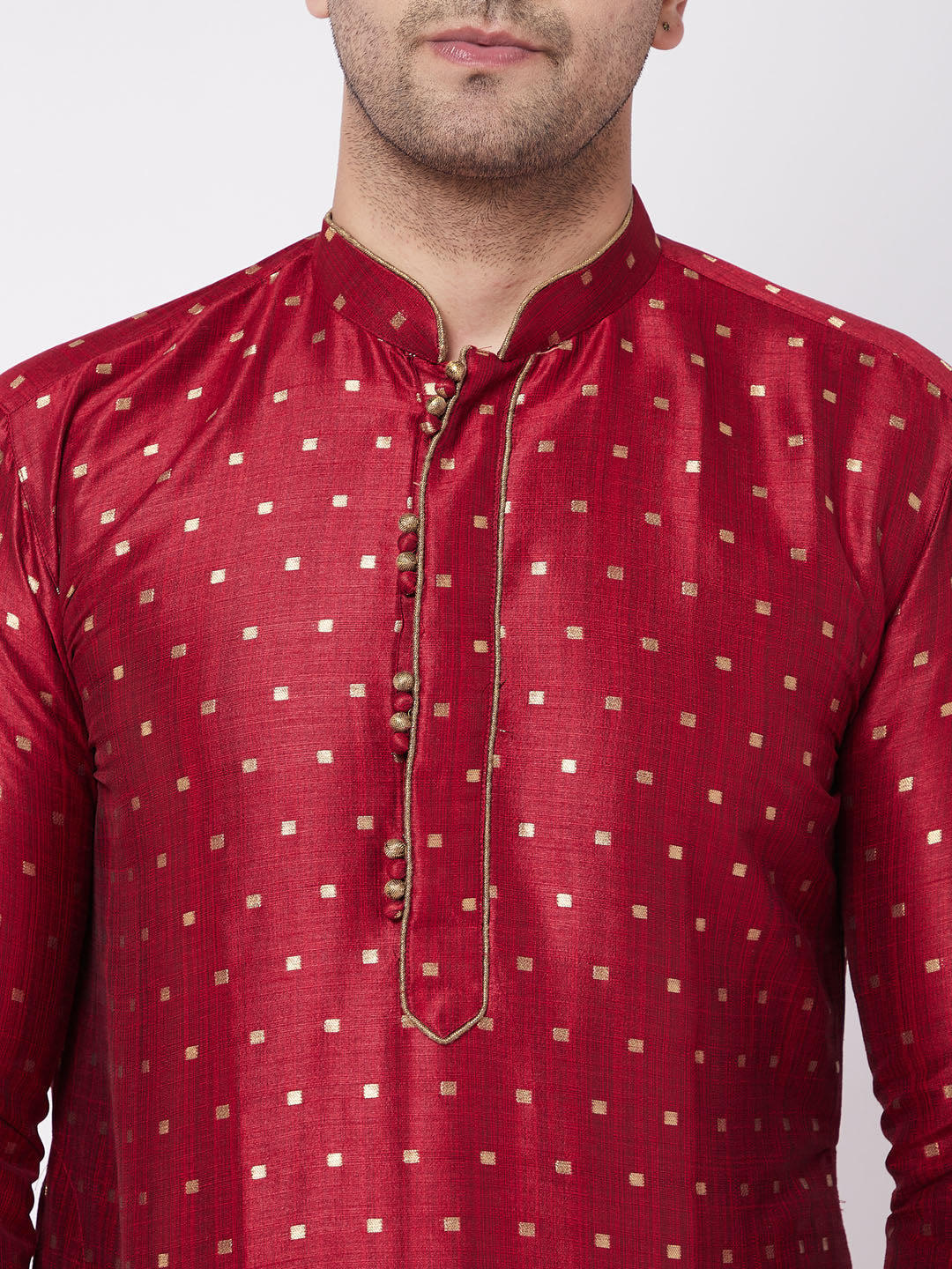 Men's Maroon Silk Blend Straight Kurta and Dhoti Set