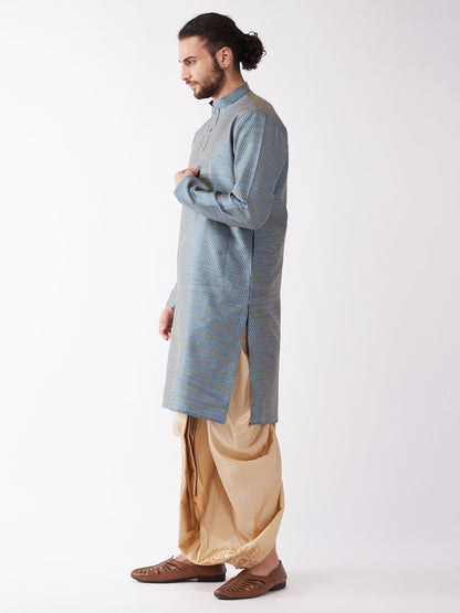 Men's Aqua Silk Blend Straight Kurta and Dhoti Set