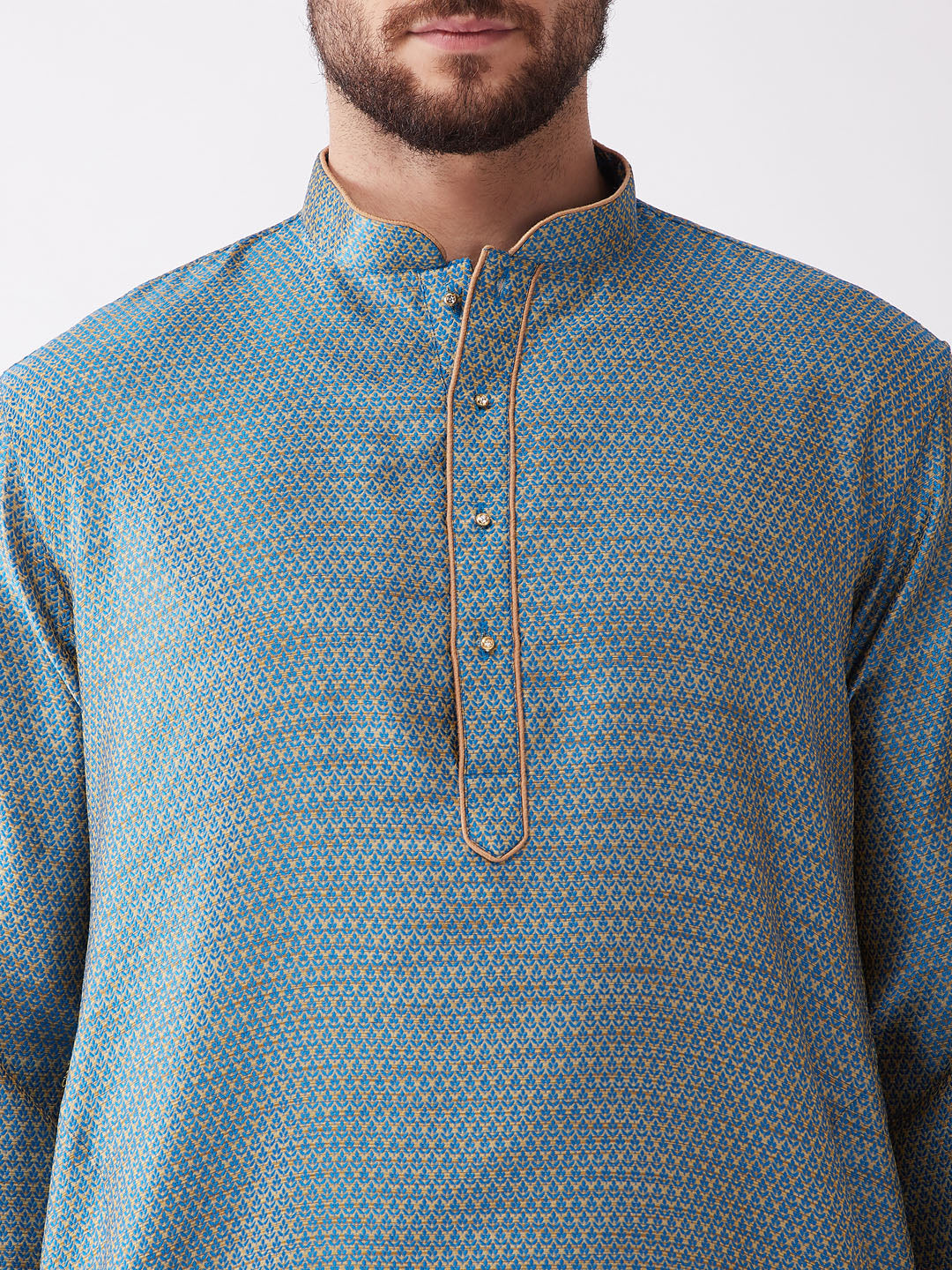 Men's Aqua Silk Blend Straight Kurta and Dhoti Set