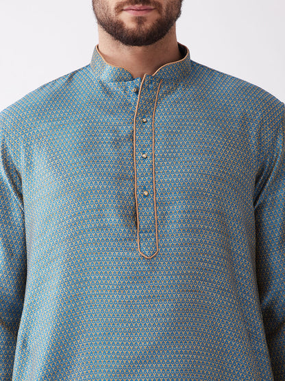 Men's Aqua Silk Blend Straight Kurta and Dhoti Set