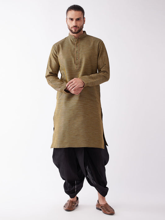 Men's Black Silk Blend Straight Kurta and Dhoti Set