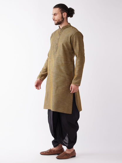 Men's Black Silk Blend Straight Kurta and Dhoti Set