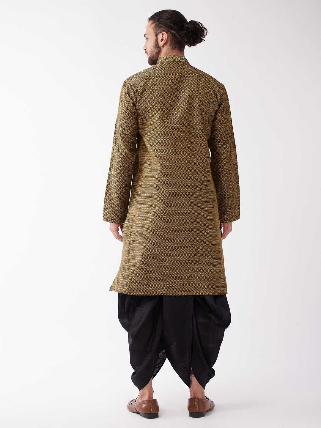 Men's Black Silk Blend Straight Kurta and Dhoti Set