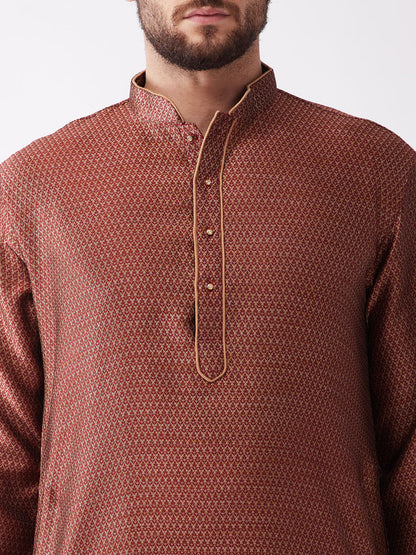 Men's Maroon Silk Blend Straight Kurta and Dhoti Set
