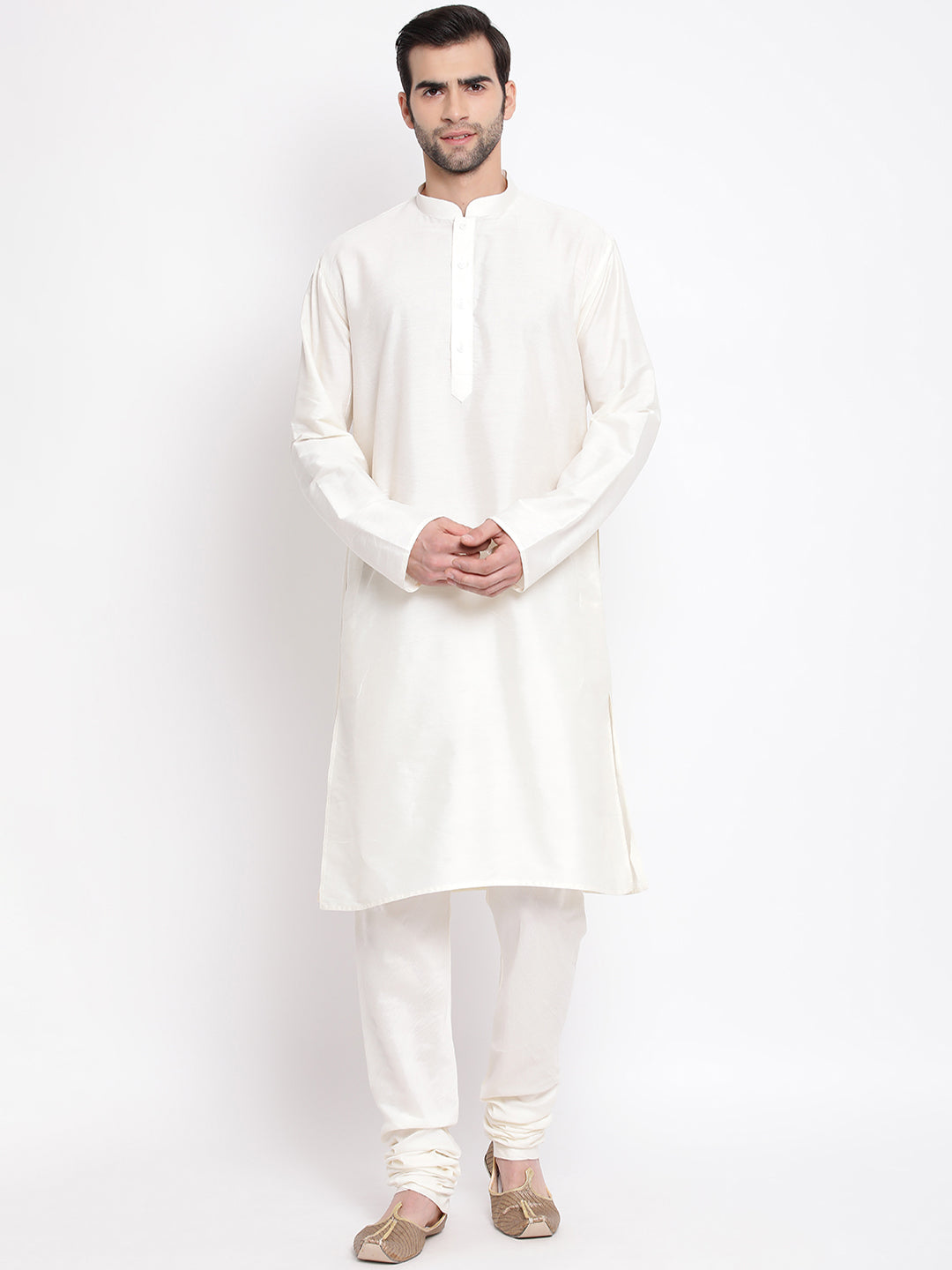 Men's Cream Viscose Straight Kurta Pyjama Set