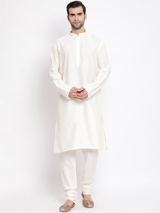 Men's Cream Viscose Straight Kurta Pyjama Set
