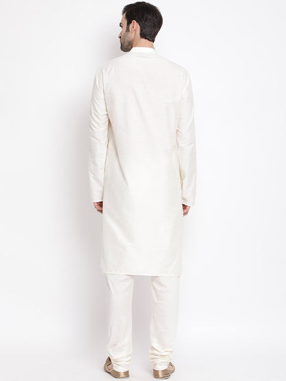 Men's Cream Viscose Straight Kurta Pyjama Set