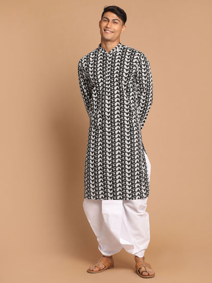 Men's Black Pure Cotton Straight Kurta and Dhoti Set
