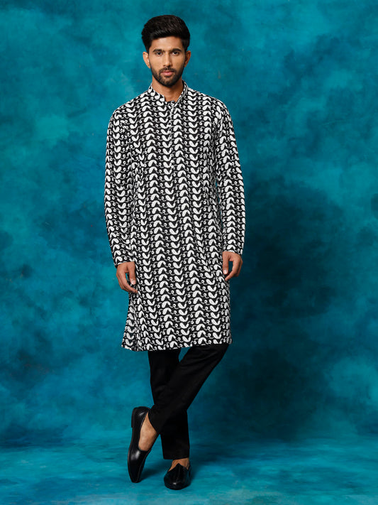 Men's Black Cotton Straight Kurta Pyjama Set